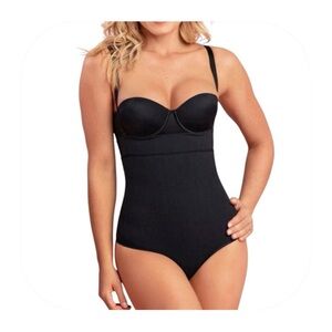 Leonisa L black thong tummy control under bust shaper wear bodysuit